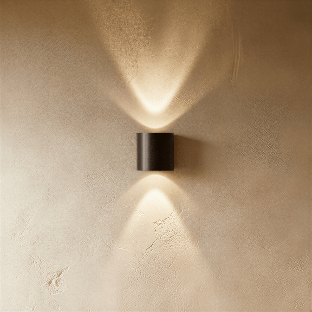 Applique murale LED étanche noire 2W sur mur texturé beige