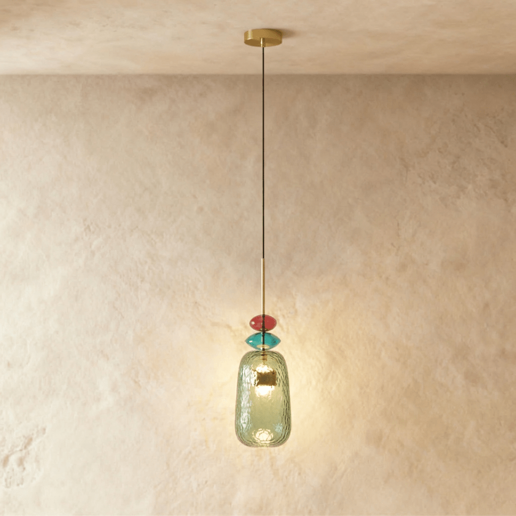 Suspension verre vitrail vert, modèle D au profil allongé