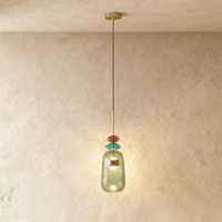 Suspension verre vitrail vert, modèle D au profil allongé
