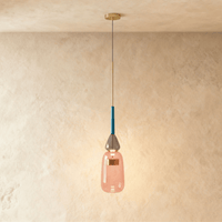 Suspension verre vitrail rose et bleu, modèle B allongé