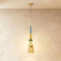 Suspension verre vitrail ambre cannelé, modèle F en forme de corolle