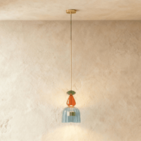 Suspension verre vitrail bleu avec ornements colorés, modèle A suspendu au plafond