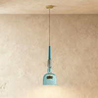 Suspension verre vitrail bleu, modèle E avec tige colorée