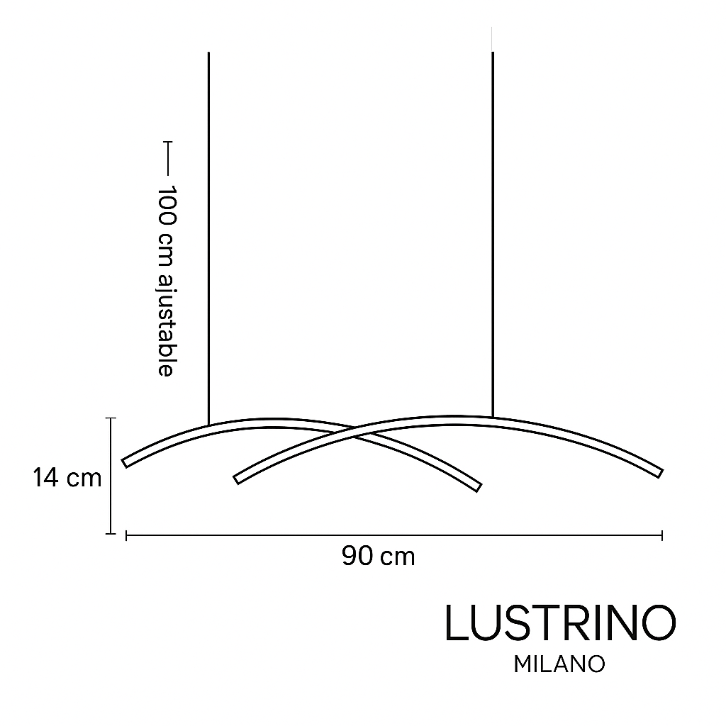 Dimensions de la suspension cuisine LED en arc version double