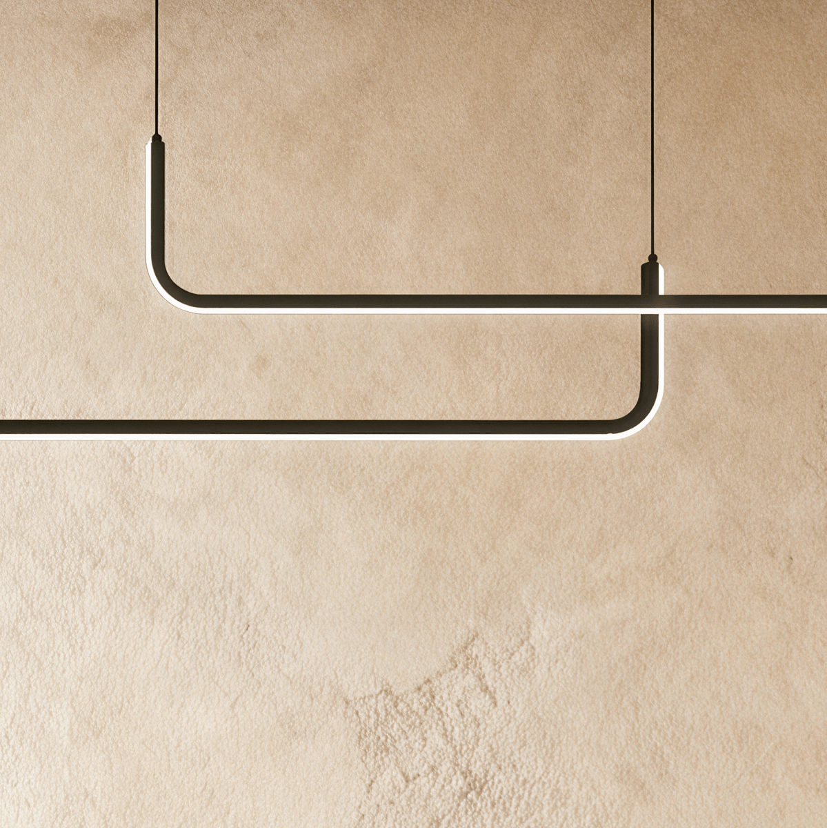 Détail de la ligne lumineuse LED du lustre design noir