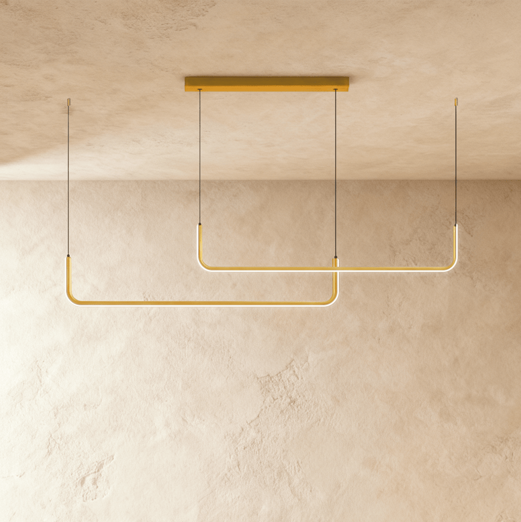 Lustre design linéaire doré, modèle double centré