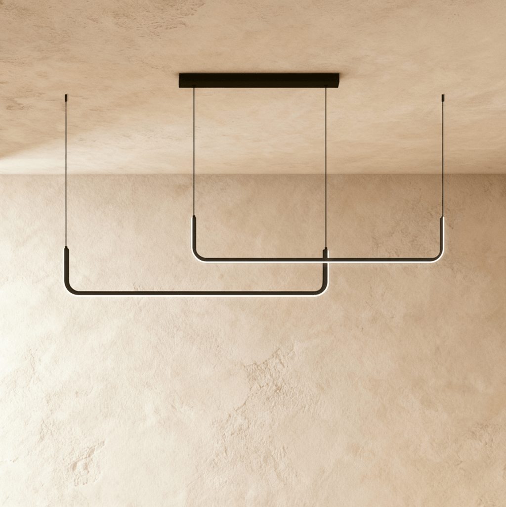 Lustre design linéaire noir, modèle double centré