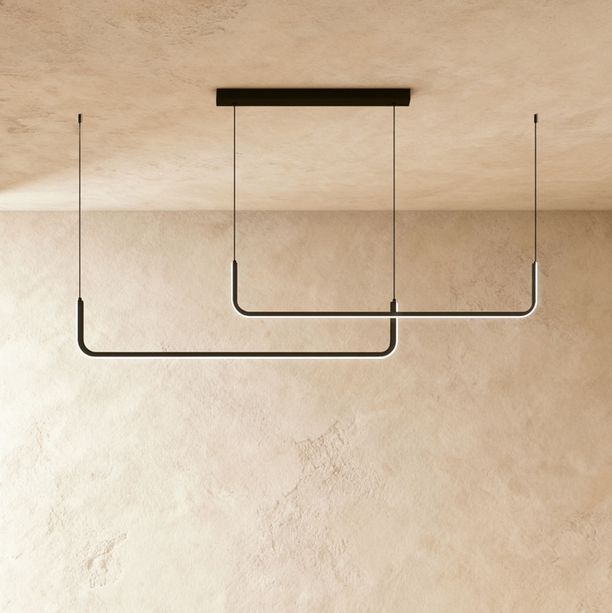 Lustre design linéaire noir, modèle double centré