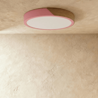 Plafonnier LED rond rose et bois avec diffuseur éteint