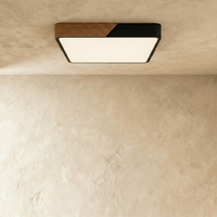 Plafonnier LED design coloré carré noir et bois allumé
