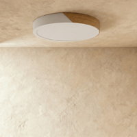 Plafonnier LED rond blanc et bois avec diffuseur éteint