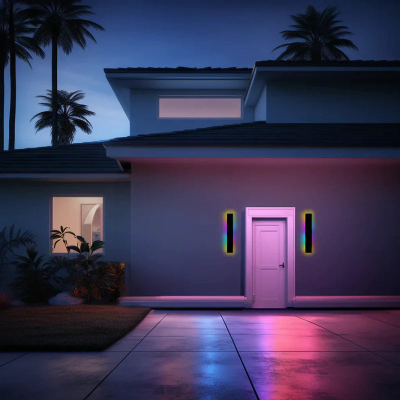 Applique murale extérieure LED en lumière blanc chaud sur mur extérieur