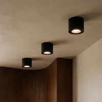 Spots LED orientables en aluminium noir suivant la courbe d'un plafond