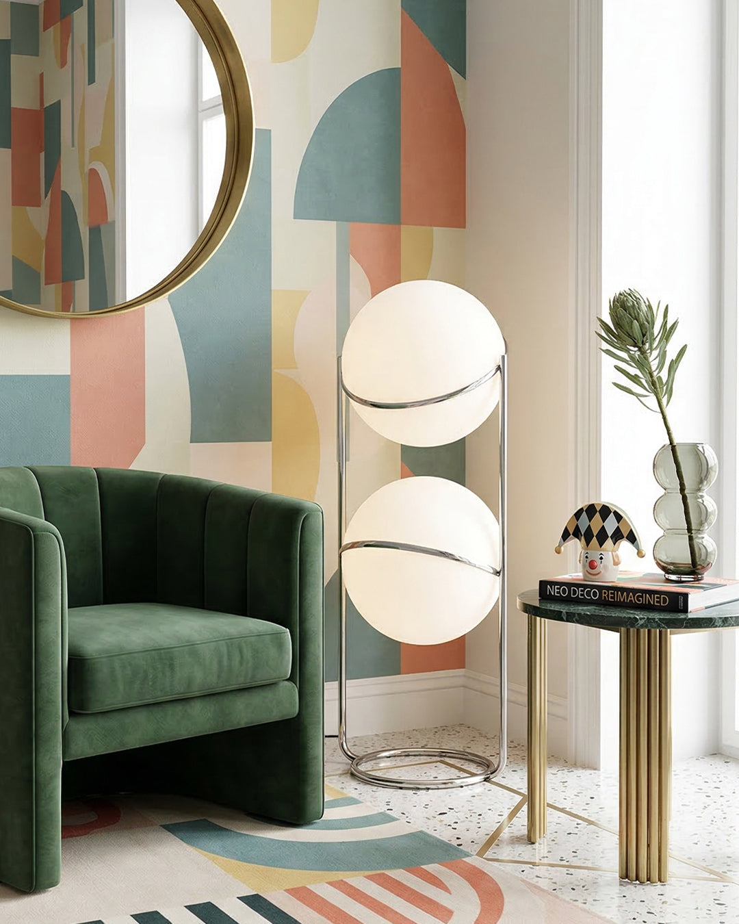 Lampadaire à deux globes dans un salon graphique