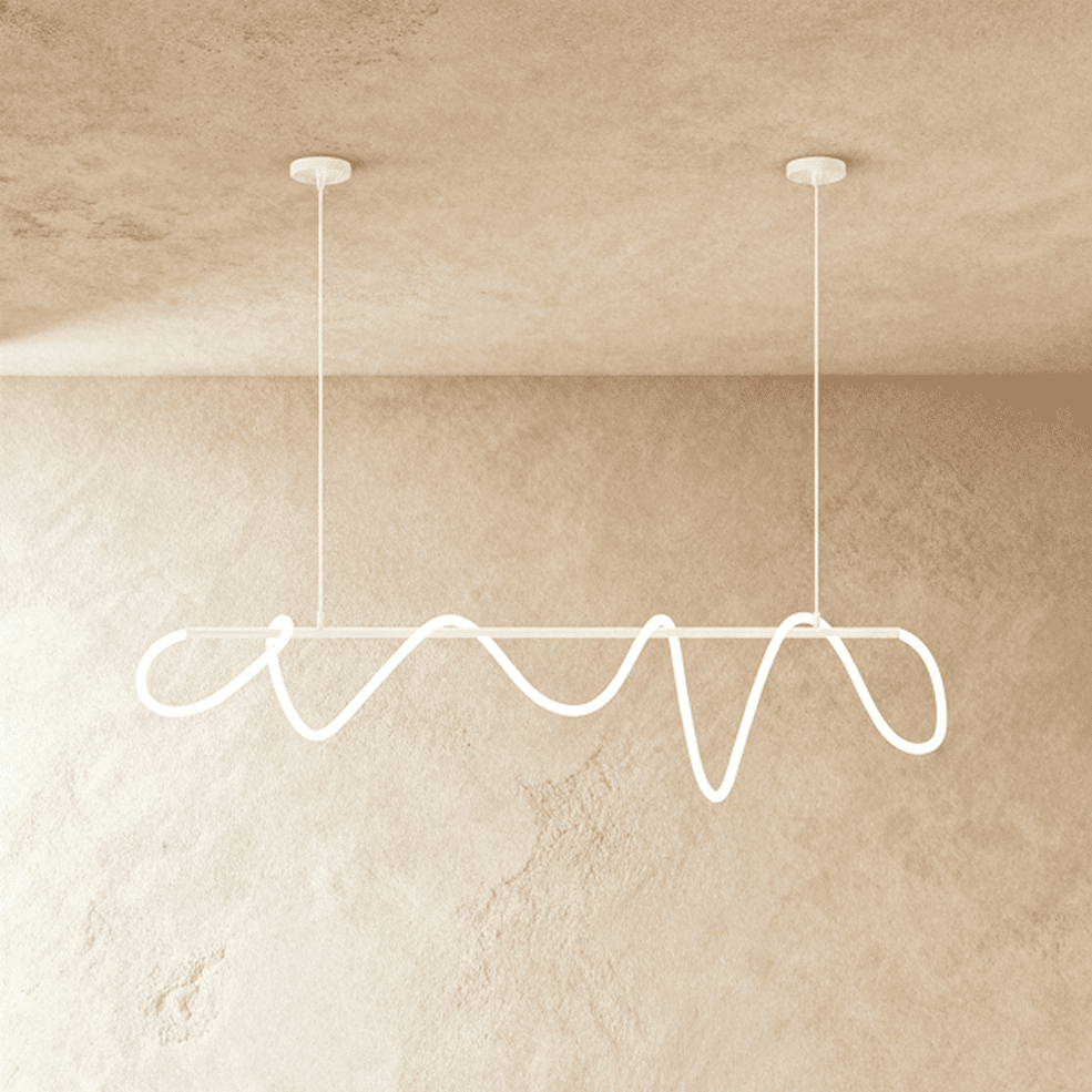 Suspension LED design finition blanche avec tube lumineux ondulé