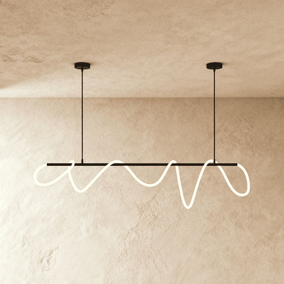 Suspension LED design en métal noir avec tube lumineux ondulé