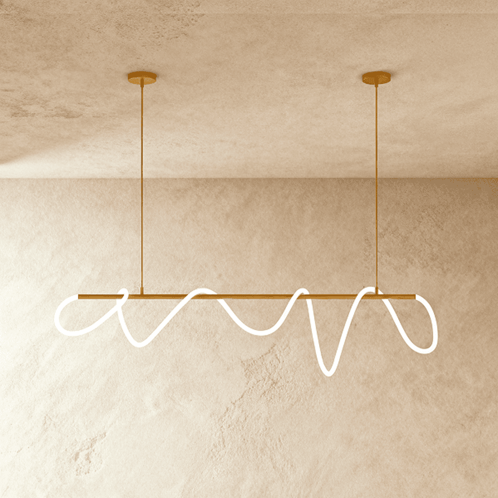 Suspension LED design finition or avec tube lumineux ondulé
