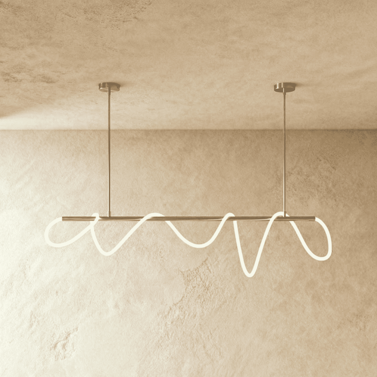 Suspension LED design finition argent avec tube lumineux ondulé
