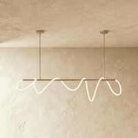 Suspension LED design finition argent avec tube lumineux ondulé