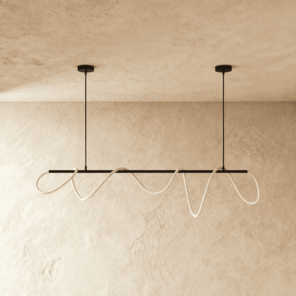 Suspension LED design noire vue de face, tube lumineux éteint
