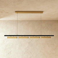Lustre led linéaire 4 têtes barre horizontale avec diffuseurs laiton