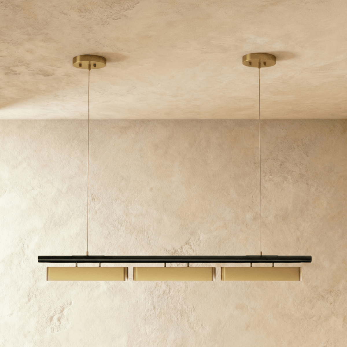 Lustre led 3 têtes avec double platine ronde en laiton