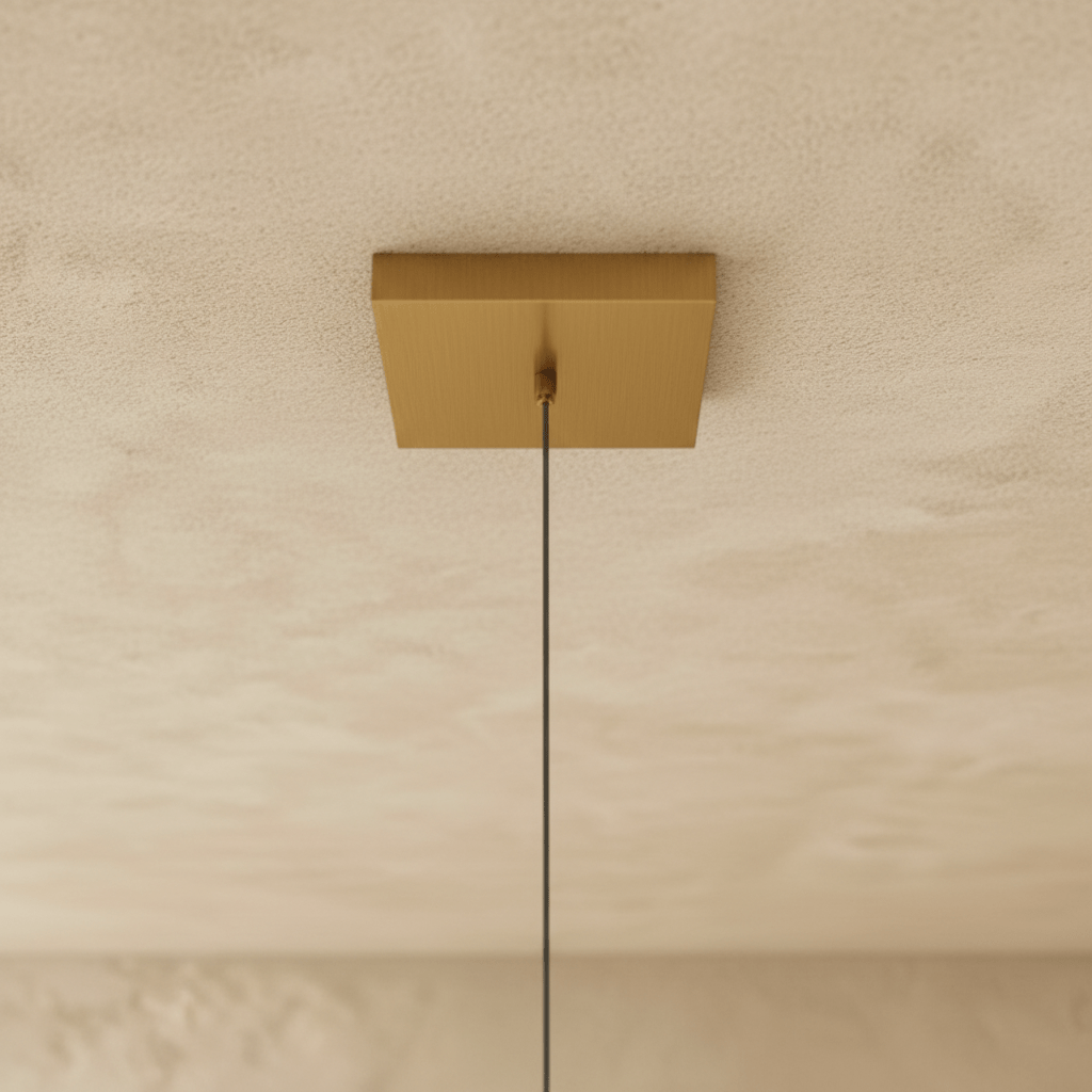 Détail de la platine carrée en laiton du lustre led