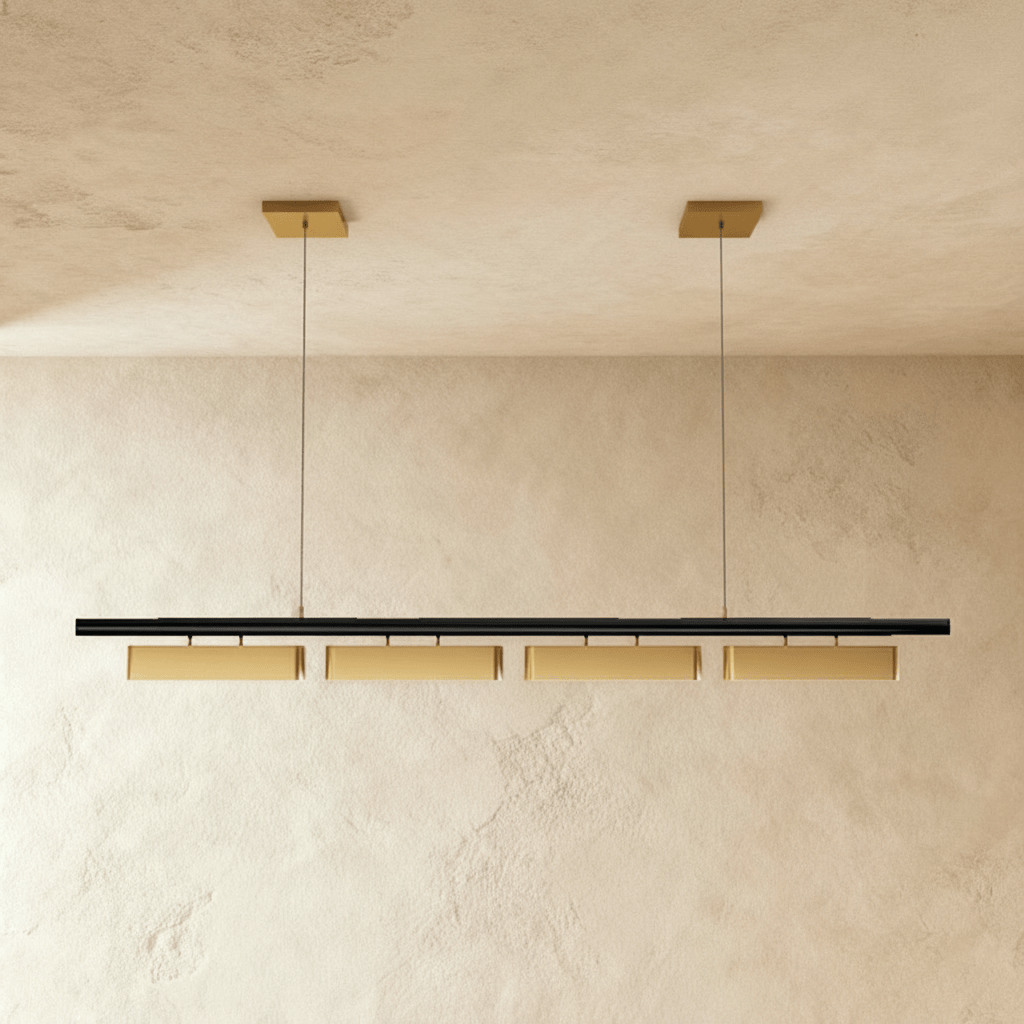 Lustre led linéaire 4 têtes avec double platine carrée