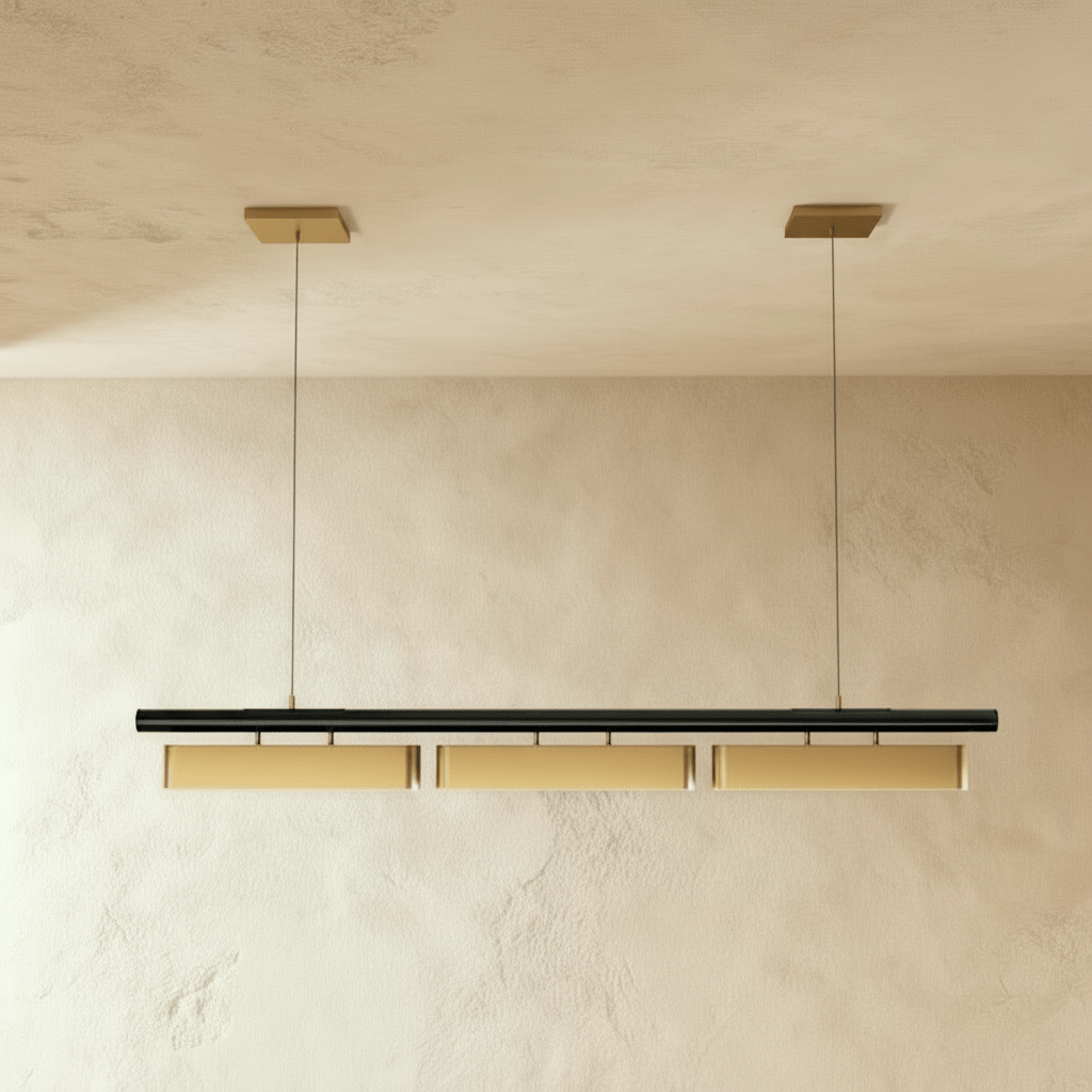 Lustre led linéaire 3 têtes avec double platine carrée