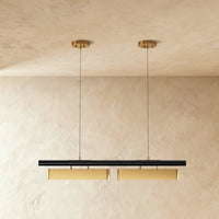 Lustre led linéaire 2 têtes avec double platine ronde en laiton