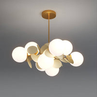 Lustre moderne crème allumé sur fond gris