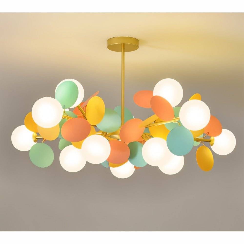 Lustre moderne multicolore aux disques verts, orange et jaunes