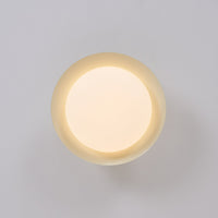 Plafonnier LED vintage vu de face, diffuseur allumé en blanc chaud