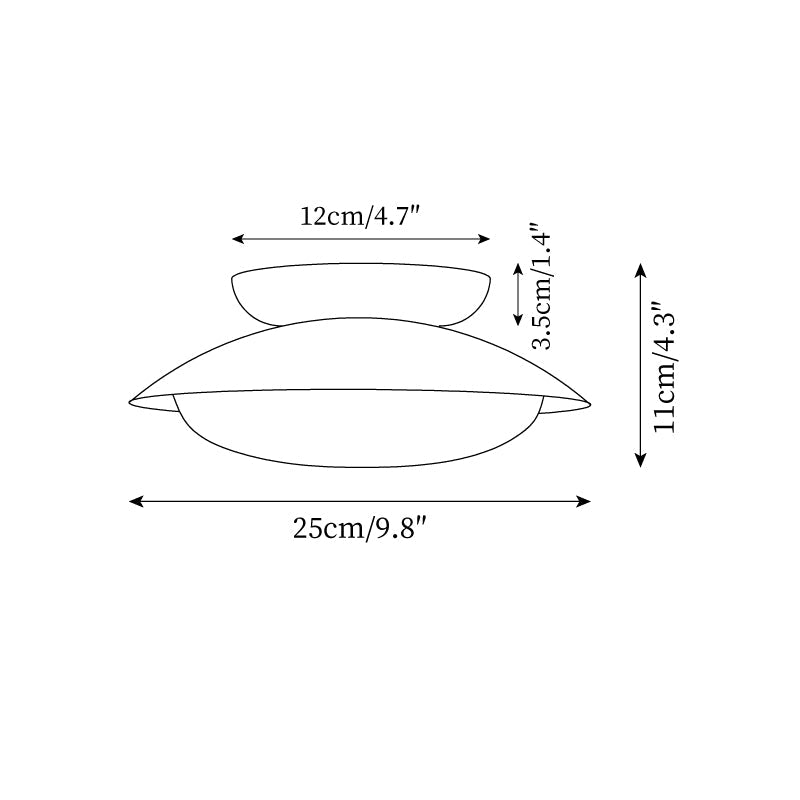 Schéma des dimensions du plafonnier LED vintage, 25 cm de diamètre et 11 cm de hauteur