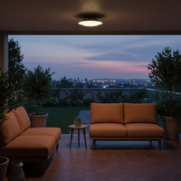 Plafonnier LED vintage sur une terrasse couverte au crépuscule