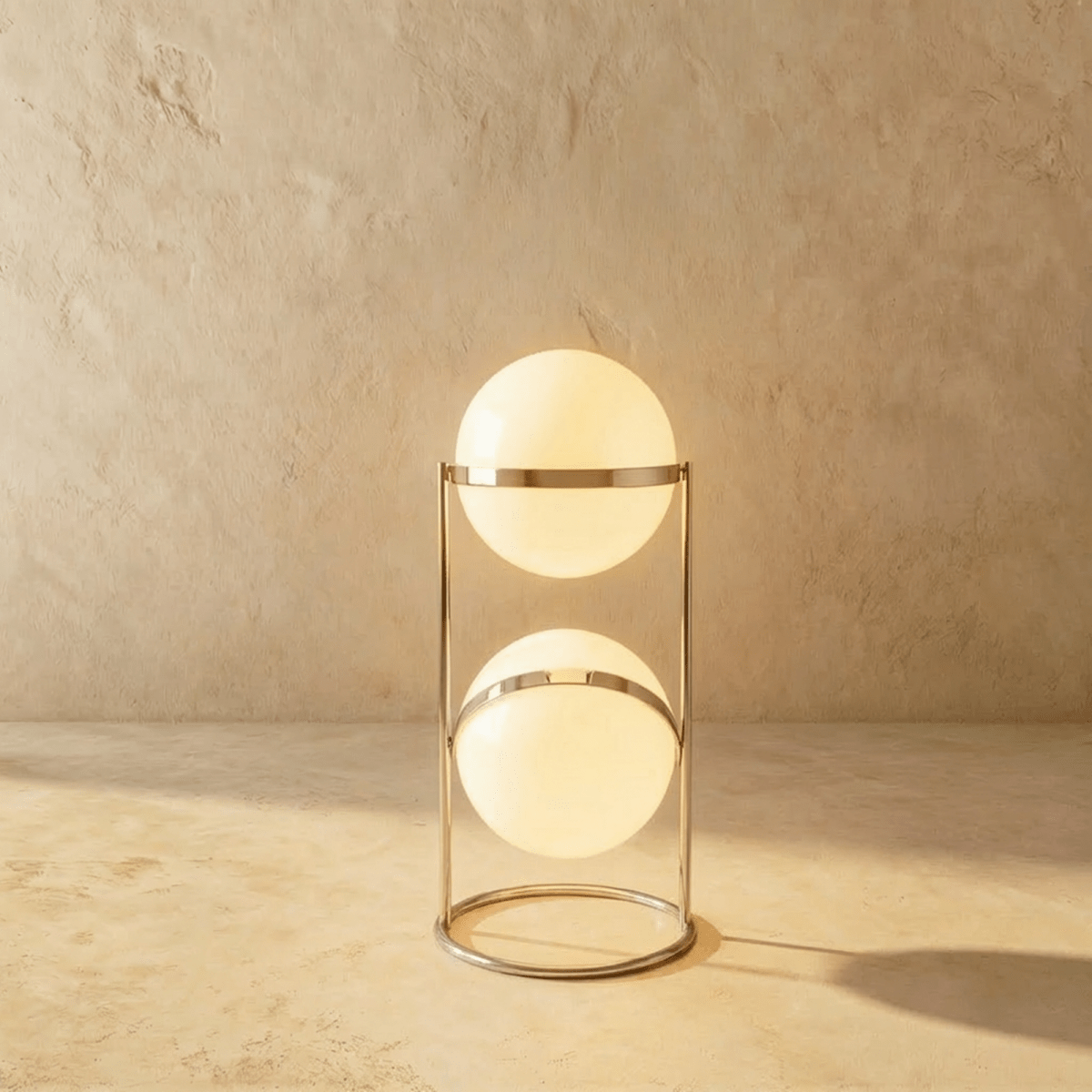 Lampadaire design à deux étages finition argentée