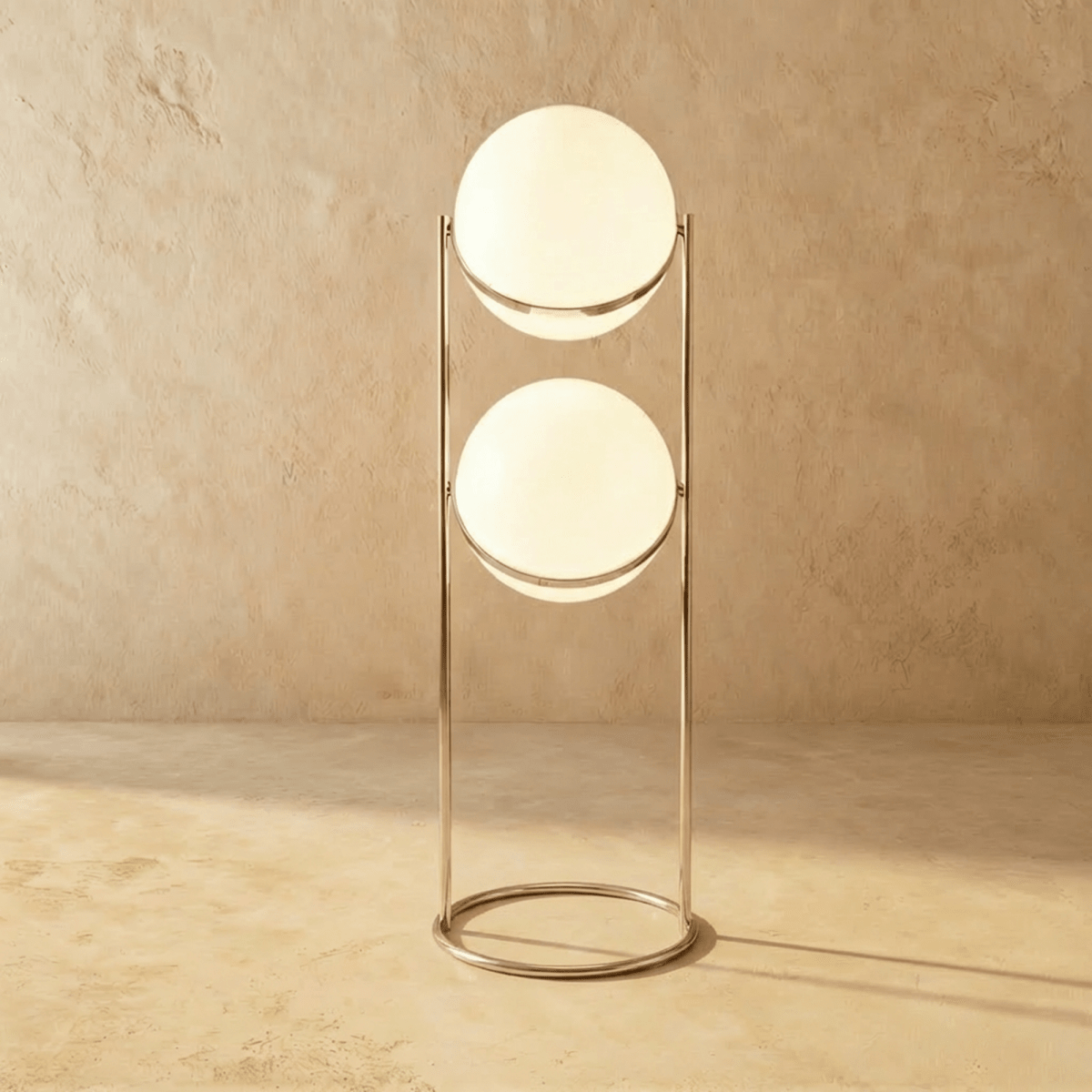 Lampadaire design haut à deux étages finition argentée