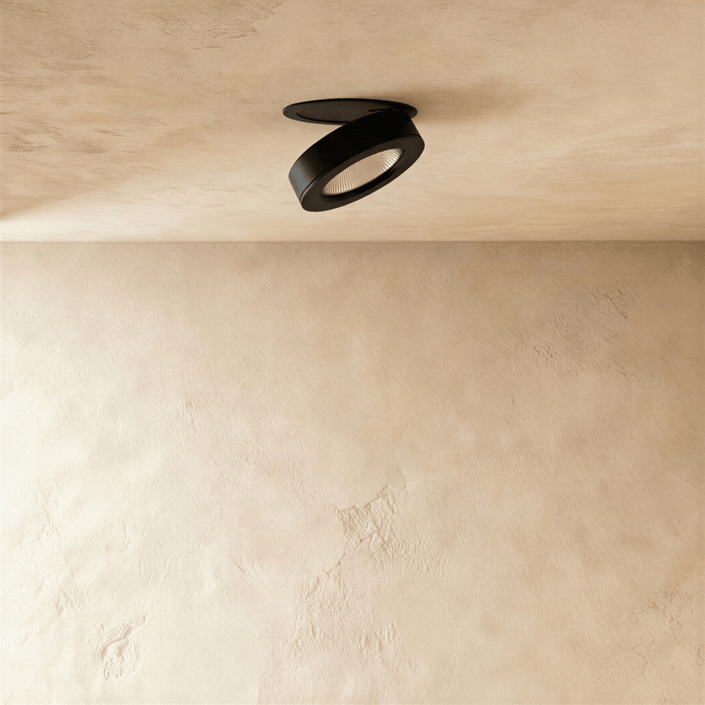 Spot encastrable orientable noir replié à fleur de plafond