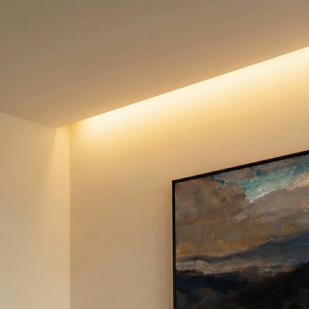 Applique murale LED linéaire créant une ambiance douce dans un salon