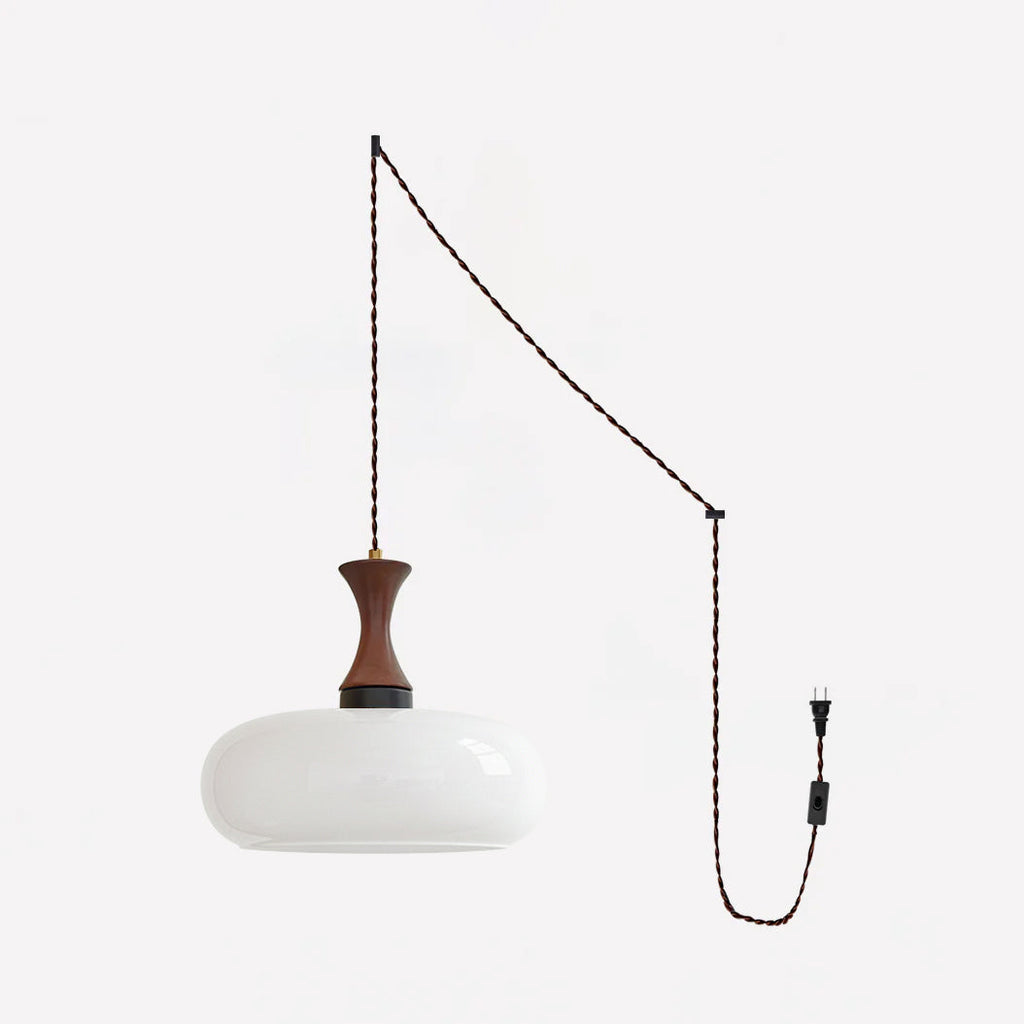 Suspension baladeuse en verre coloris blanc avec cordon et prise