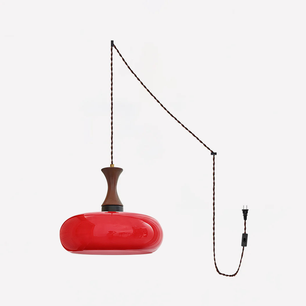 Suspension baladeuse en verre coloris rouge avec cordon et prise