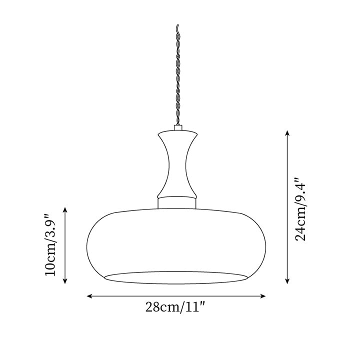 Schéma des dimensions de la suspension baladeuse, 28 cm de diamètre et 24 cm de hauteur