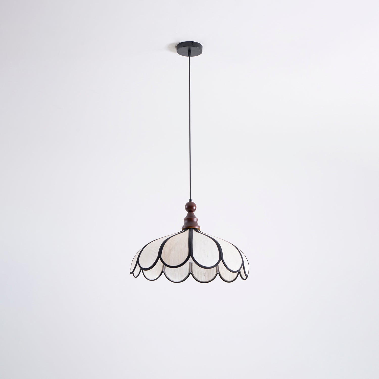 Suspension en fibre naturelle et bois avec sa rosace et son câble