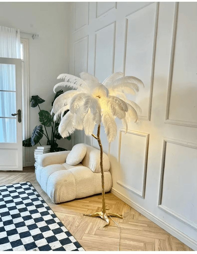 Lampadaire en Laiton et Plumes d'autruche - Opale