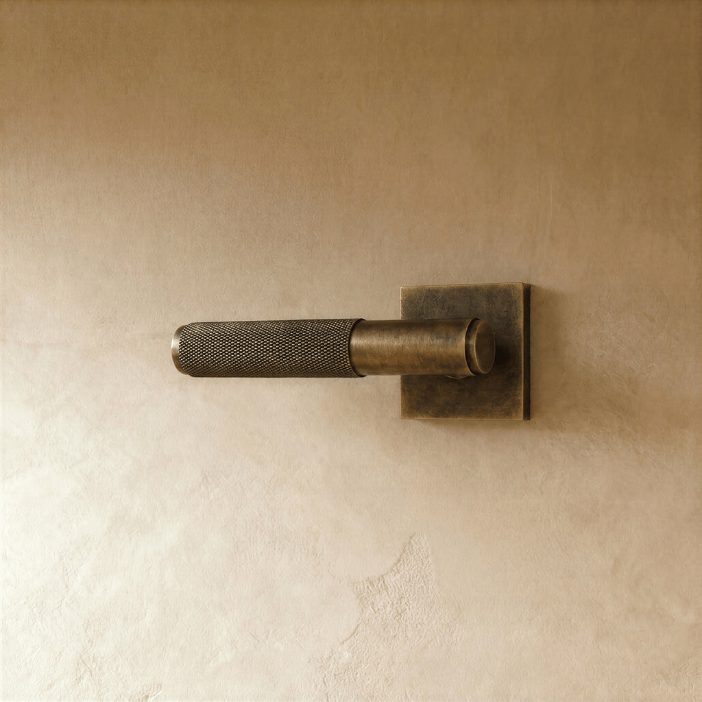 Poignée de porte laiton vintage, rosace carrée