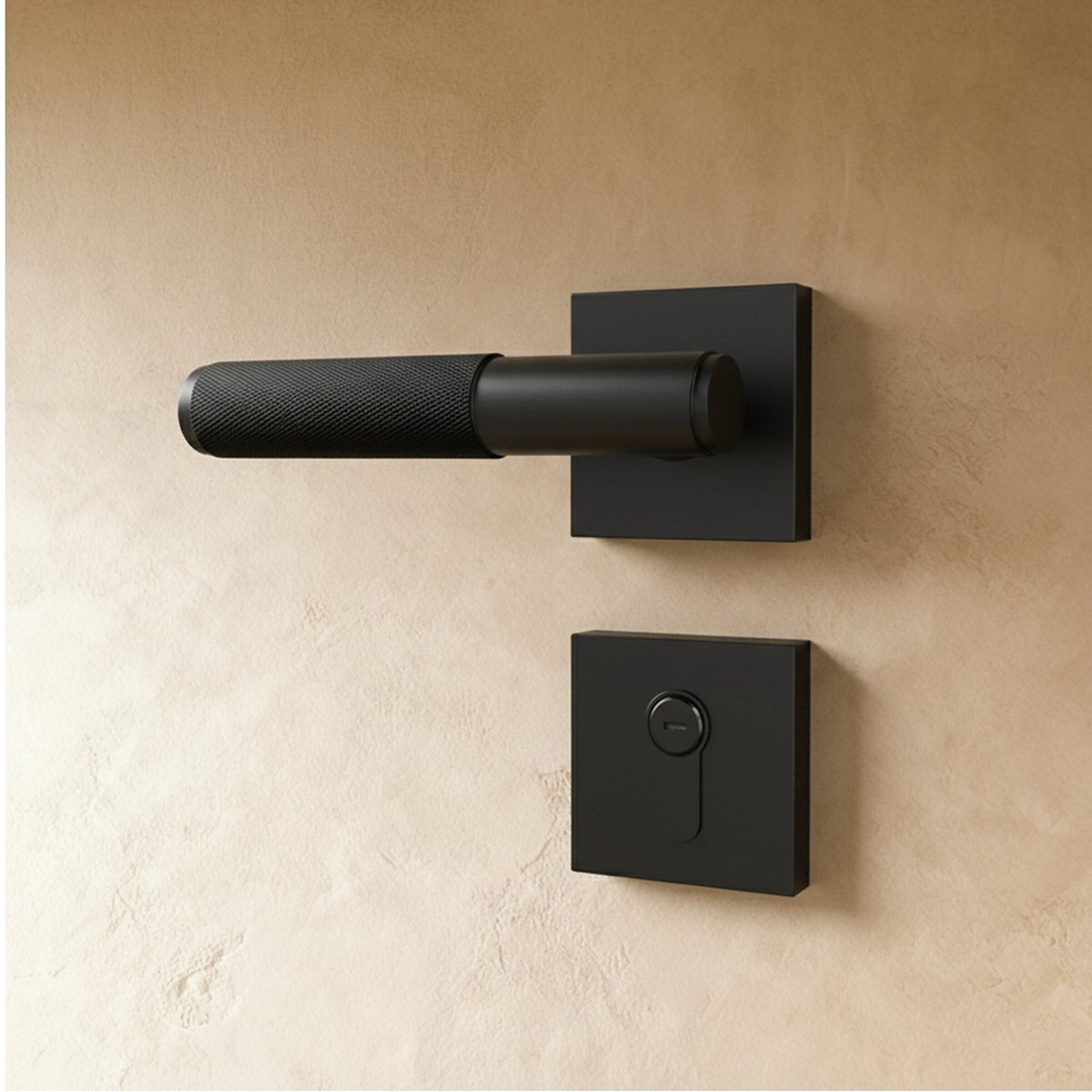 Poignée noire mate rosace carrée, avec condamnation