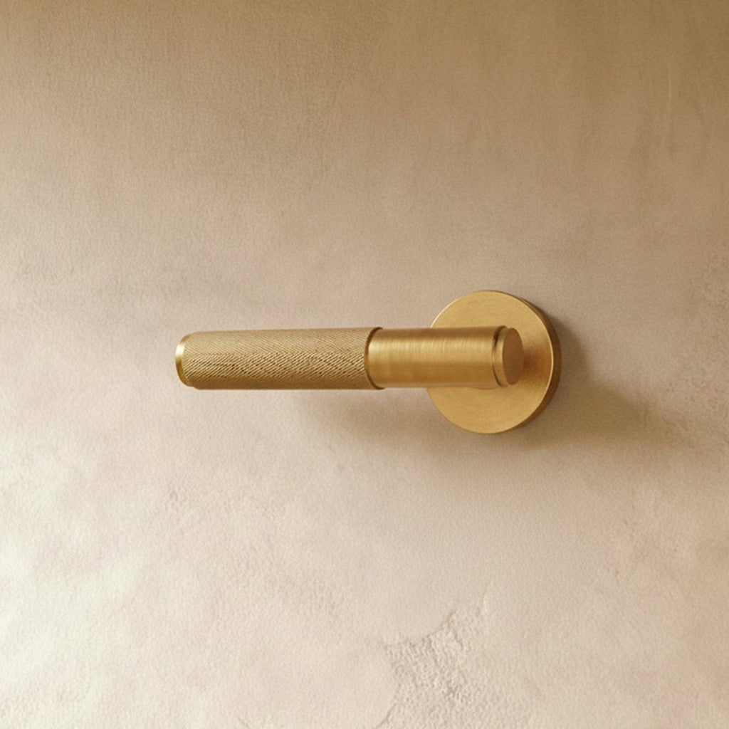 Poignée de porte en laiton brossé doré, rosace ronde