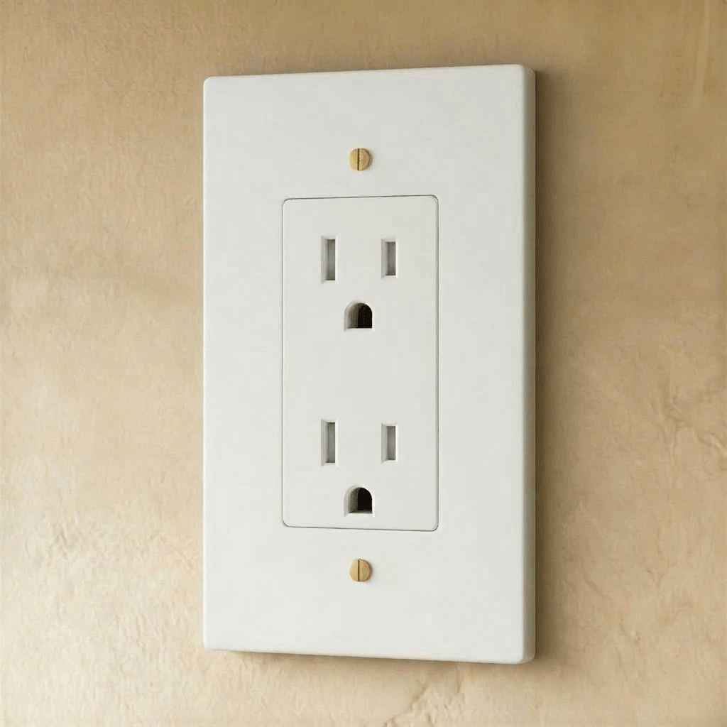 Prise électrique finition blanc et laiton 1 poste