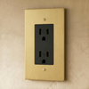 Prise électrique en laiton doré 1 poste sur un mur beige