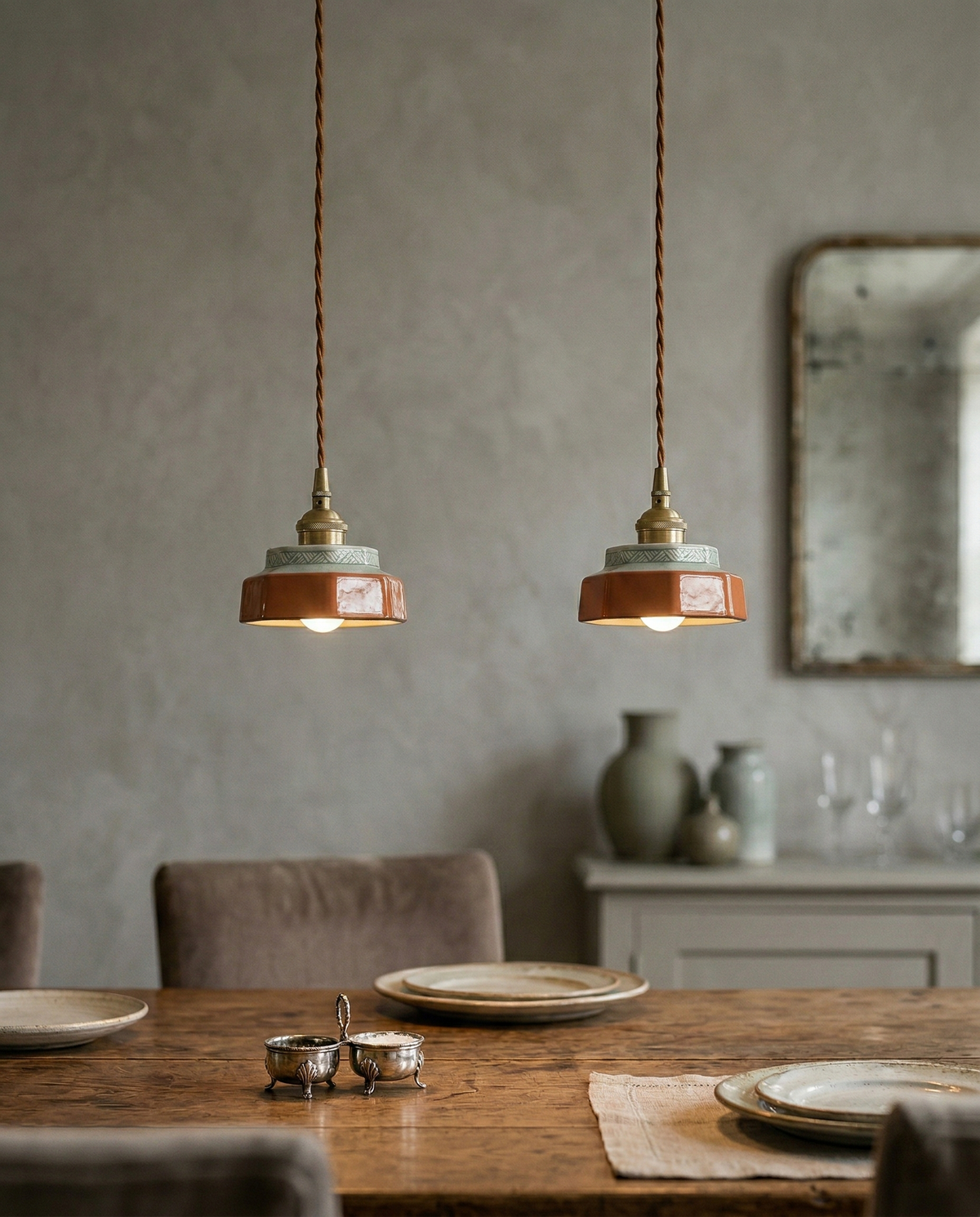 Suspension céramique rétro éclairage d'appoint au dessus d'une table